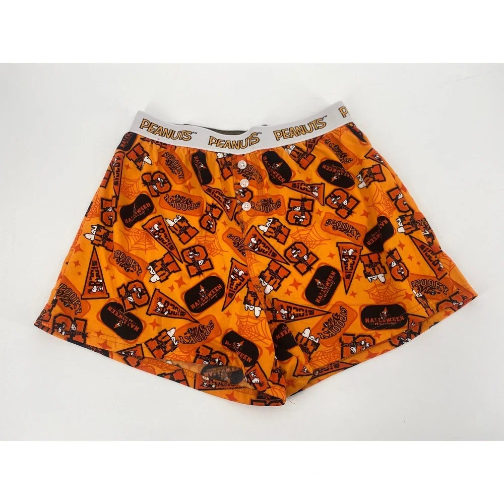 Peanuts Snoopy Halloween Pajama Shorts Men Medium Orange Spooky Lounge Sleepwear
